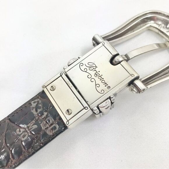 Brighton Black Brown Reptile Embossed Silver Scroll Hardware Reversible Belt - Picture 11 of 16